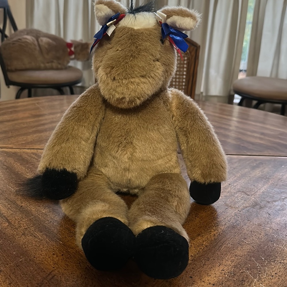 Vintage build a bear18” plush pony horse stuffed with love fluff & beans & bows